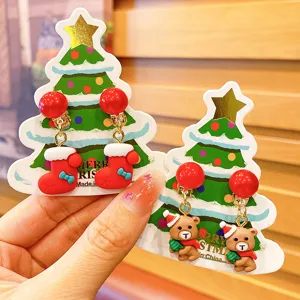 Kids Christmas clip-on earrings cute cartoon holiday jewelry gift for girls and children style