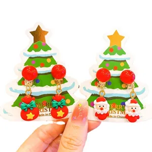 Children Christmas clip earrings cute Santa Claus gift bag non-pierced girls holiday jewelry