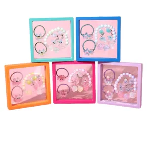 Cute kids pearl shell bracelet set ocean style girls jewelry birthday gift set box