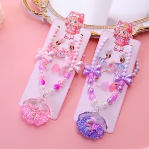 Girls Ocean Style Jewelry Set Quicksand Shell Pearl Necklace Bracelet Earrings Cute Kids Accessories Gift