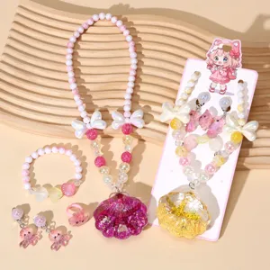 Kids Ocean Style Jewelry Set Shell Pearl Necklace Bracelet Earrings Cute Accessories