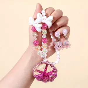Girls ocean style jewelry set featuring quicksand shell necklace and cute earrings.