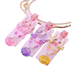 Children ocean style jewelry set pearl necklace bracelet earrings cute pink purple yellow wholesale