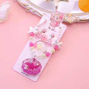 Girls ocean style jewelry set pink shell liquid quicksand necklace bracelet cute accessory