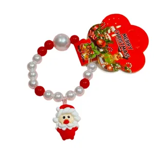 Kids Christmas bracelet with Santa Claus pendant red white beads holiday party gift accessory