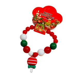 Kids Christmas beaded bracelet lollipop pendant festive holiday gift cute jewelry accessory