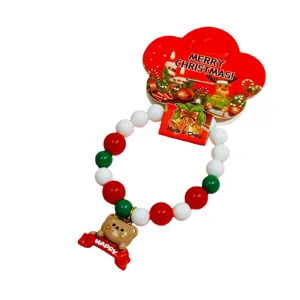 Kids Christmas beaded bracelet with cute bear charm and holiday backing card for girls gift.