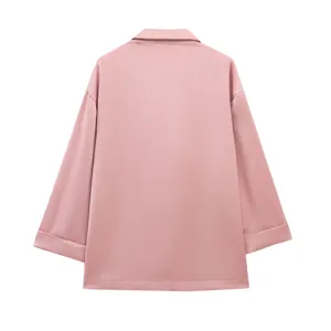 Blazer de traje de mujer casual texturizado arrugado rosa primavera manga larga solapa