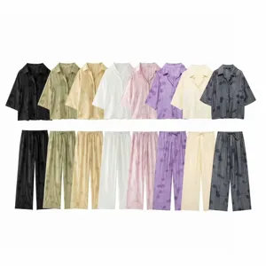 Ensemble Casual Femme Été Chemise Manches Courtes Revers Et Pantalon Coton Tendance