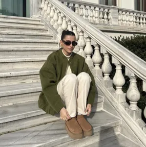 Green casual stand collar snap button jacket, loose fit street style outerwear for women