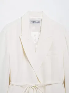 Veste blazer en mélange de lin pour femmes avec revers et ceinture, élégante et chic.