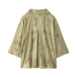 Chemisier femme été décontracté col revers ample imprimé botanique pli dos vert