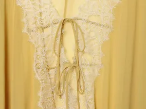 French lace spliced chiffon cardigan V-neck drawstring long sleeve sun protection shirt detail