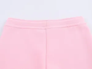 Pantalon de sport décontracté rose vue détaillée, taille élastique confortable, tissu doux femme.