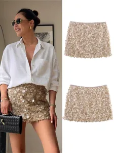 Women's Summer Fashion Sequins Mini Skirt Sexy Bodycon Clubwear High Waist Casual Solid Color Short Party Skirt