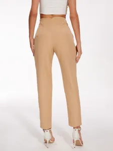 Back view of women's high-waisted casual suit pants, showing tailored fit and elegant ankle length.