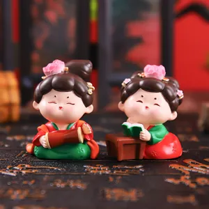 Cute Chinese traditional style Tang dynasty girl resin figurine desktop ornament set