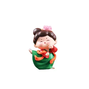 Traditional Chinese style mini resin girl figurine for cute home decoration and desktop decor.