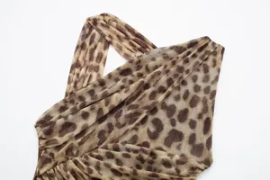 Leopard print mesh asymmetrical halter top for women stylish spring clothing fashion detail