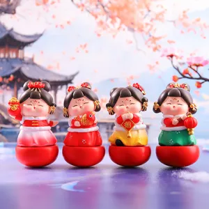 Retro Guochao-Stil Tang-Dynastie Dame Harz Figur Tumbler Ornament Für Home Office Dekor Chinesisches Neujahr Festliches Geschenk