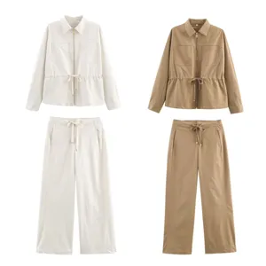 Women long sleeve zip jacket and wide leg pants two piece set casual autumn outfit casual suit