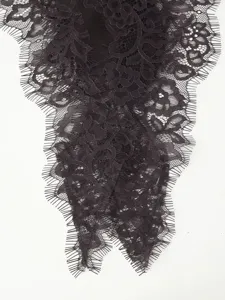 Exquisite black lace trim detail, elegant floral pattern and delicate eyelash fringe edge.