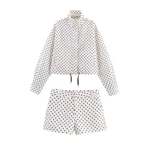 Conjunto de dos piezas de chaqueta de manga larga y pantalones cortos de lunares moda verano