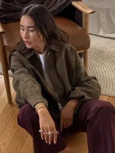 Veste bomber en daim pour femme revers printemps decontracté vetement vintage marron chic mode