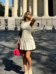 Spring casual sleeveless mini dress with drawstring waist and flared skirt for women chic daily wear.