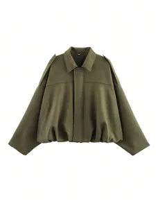 Veste bomber en daim vert pour femmes veste élégante à revers manteau décontracté