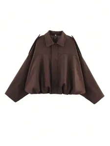 Femme marron suédine revers bomber veste mode de printemps ample manteau chic streetwear
