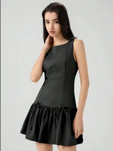 Women black sleeveless mini dress with bow detail chic summer casual short dress apparel