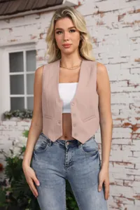 Y2K casual women's vest waistcoat cropped top detail view, stylish streetwear fashion.