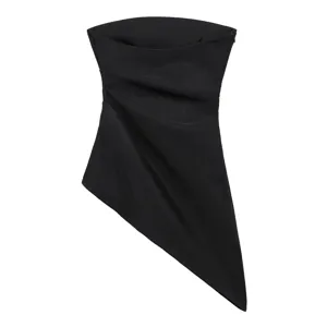 Black asymmetrical tube top detail, stylish pleated design, modern women apparel.