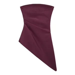 Women asymmetrical strapless tube top stylish pleated burgundy party clubwear summer fashion