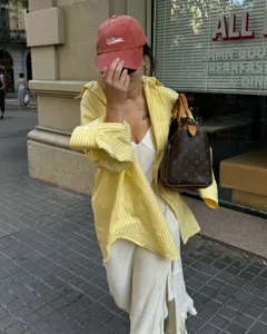 Casual striped oversized long sleeve shirt for women, comfortable summer fashion wear.