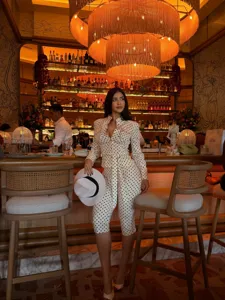 Women polka dot long sleeve blouse high waist pants two piece set chic stylish outfit