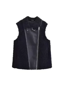 Gynaikeio mavro gileko apo synthetikH gouna biker cheimerno casual top style fashion