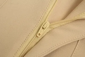 Khaki women's high-waisted casual suit pants zipper detail, premium fabric and fine stitching.