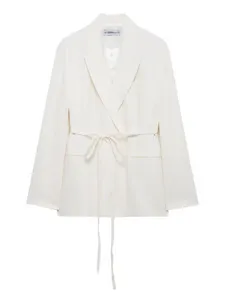 Veste blazer décontractée en mélange de lin pour femme avec élégante ceinture taille