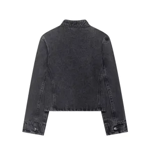 Dames korte opstaande kraag denim jas donkergrijs gewassen mode casual trendy bovenkleding
