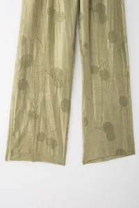 Pantalon Casual Plissé Vert Clair d'Été pour Femme avec Motif Imprimé Botanique