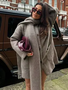 European style women short knitted coat with matching scarf elegant fashion outerwear apparel