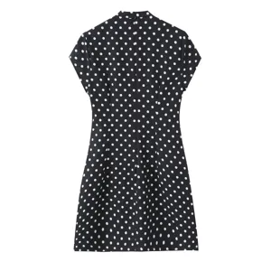 Elegantes französisches Polka Dot schmaleres kurzes Damen Sommerkleid mit Stehkragen Mode