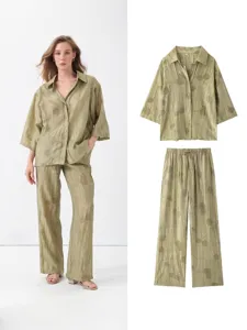 Chemise à Manches Longues et Pantalon Top And Bottom pour Femmes en Polyester Imprimé Paisley Ample
