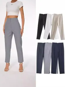 Women's High Waist Casual Suit Pants Straight Leg Office Career Trousers Solid Color Polyester Bottoms