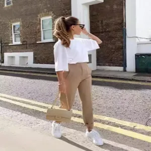 Womens high waist casual suit pants for daily wear, stylish outdoor street style outfit.