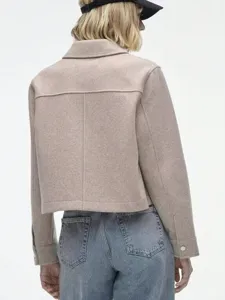 Chaqueta corta de lana para mujer casual otoño abrigo de manga larga solapa top