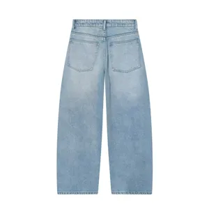 Donna azzurro chiaro casual largo gamba larga denim jeans vita media pantaloni moda