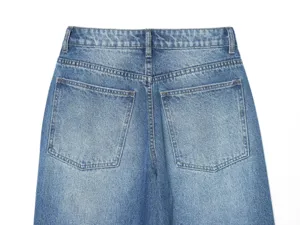 Jeans denim vita alta vestibilità larga dettaglio retro lavaggio blu casual donna